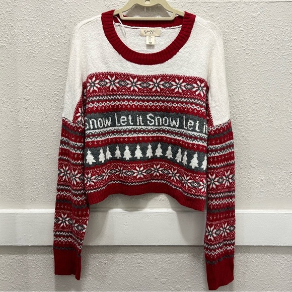 Jessica Simpson "Let it Snow" Cropped Knit Christmas Winter Sweater XL - Picture 1 of 5